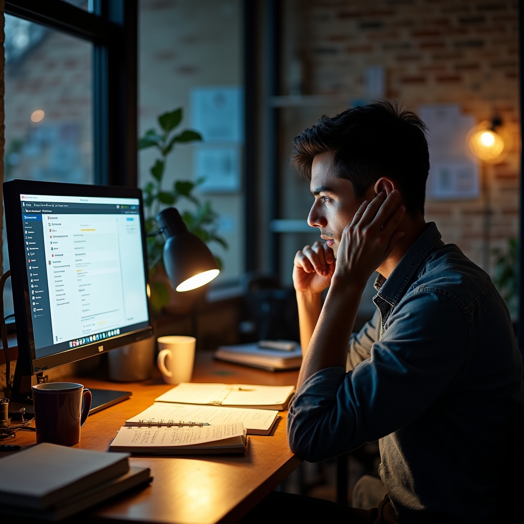 Freelancer am Schreibtisch mit vielen offenen Projekten